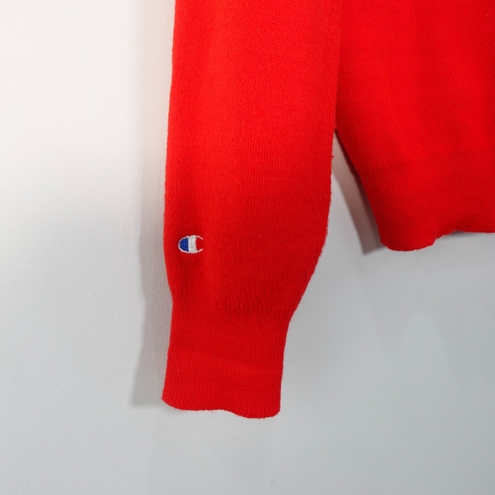 VINTAGE Champion Sweater Small Red Knit V Neck Adult Apple Washington 80s USA - Picture 9 of 11
